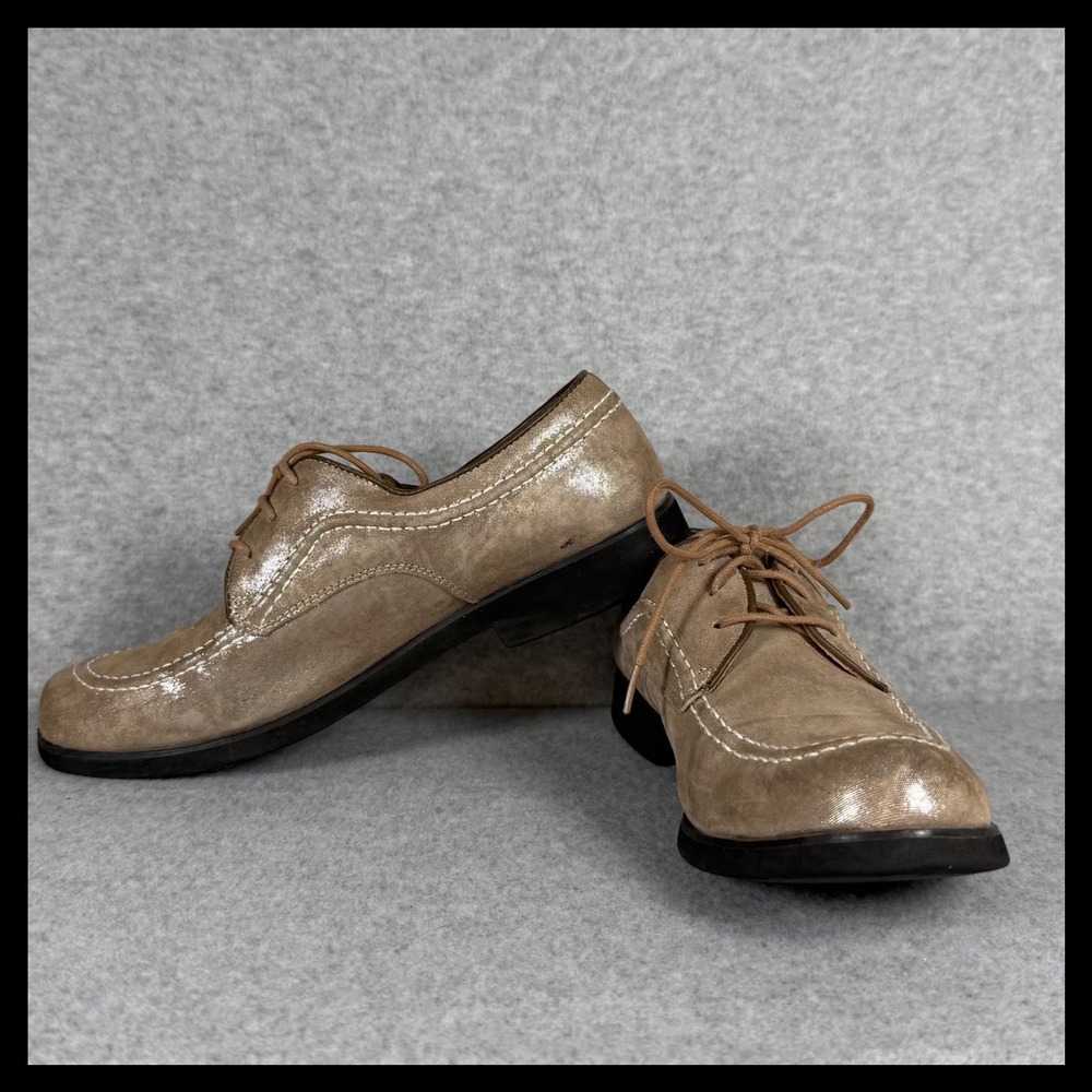 Vintage Hush Puppies Womens Moc Toe Oxford Shoes Size‎ 8 Taupe Beige Suede Sheen